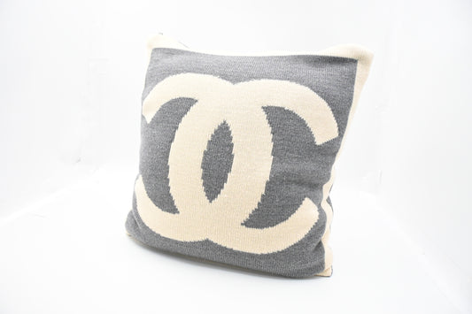 Chanel Square Pillow in Gray and Cream Wool
