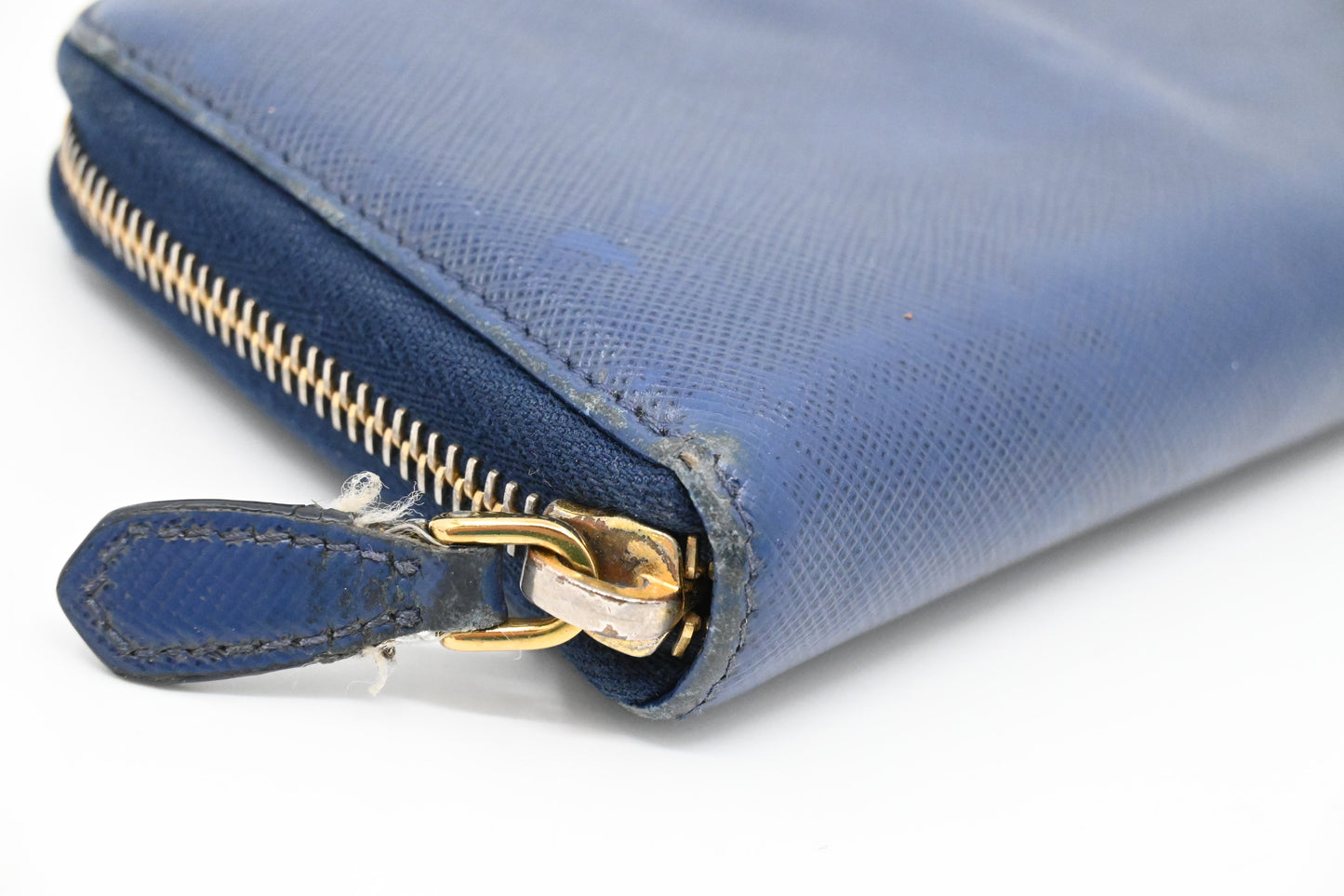 Prada Long Zippy Wallet in Saffiano Blue Leather