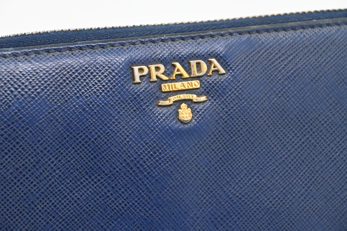Prada Long Zippy Wallet in Saffiano Blue Leather