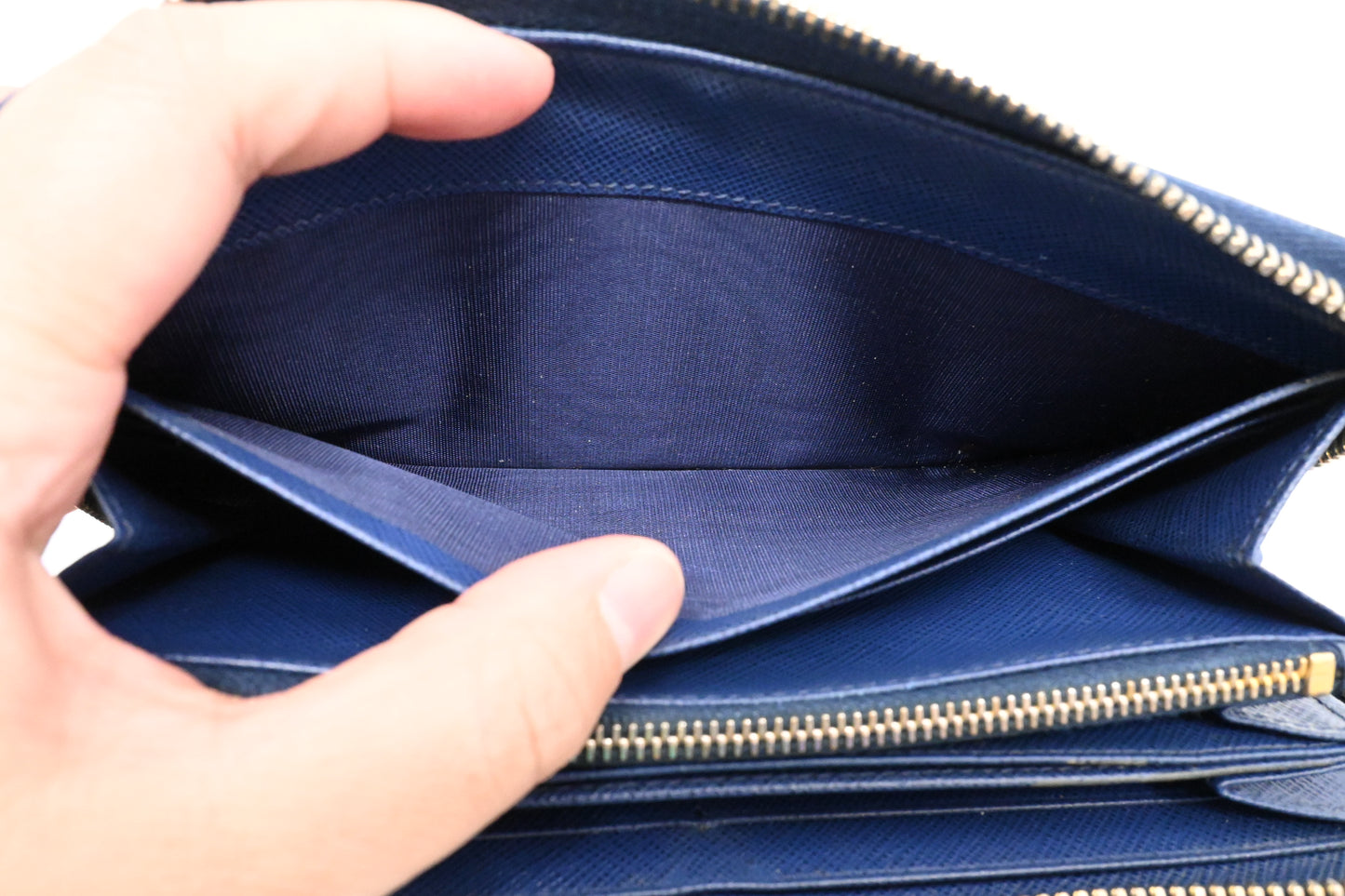 Prada Long Zippy Wallet in Saffiano Blue Leather
