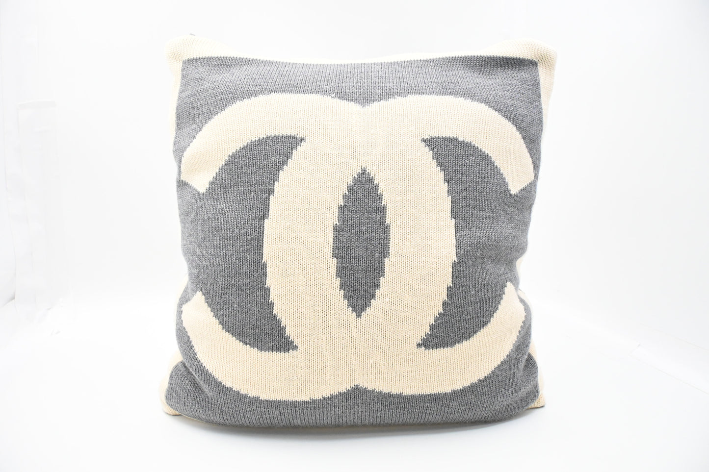 Chanel Square Pillow in Gray and Cream Wool