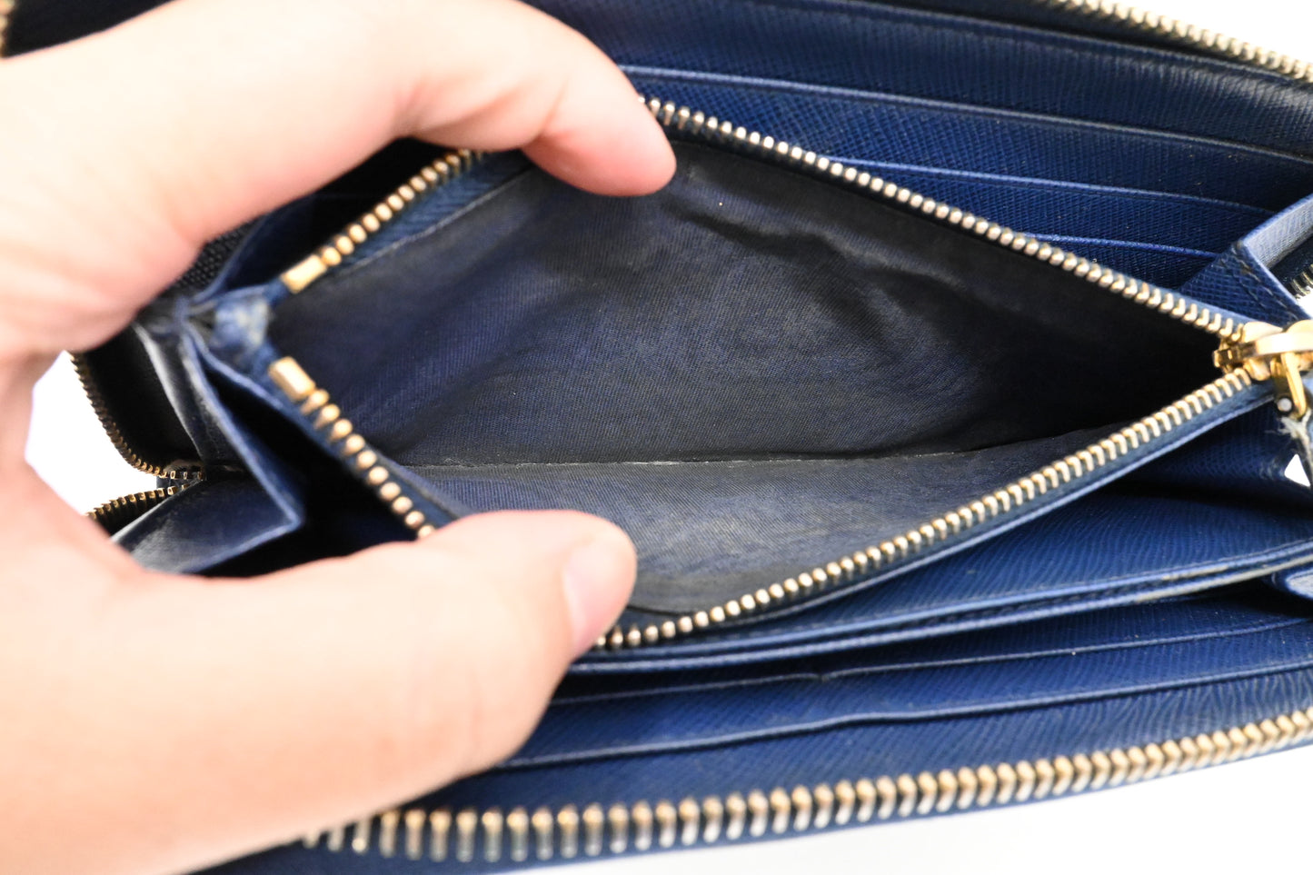 Prada Long Zippy Wallet in Saffiano Blue Leather