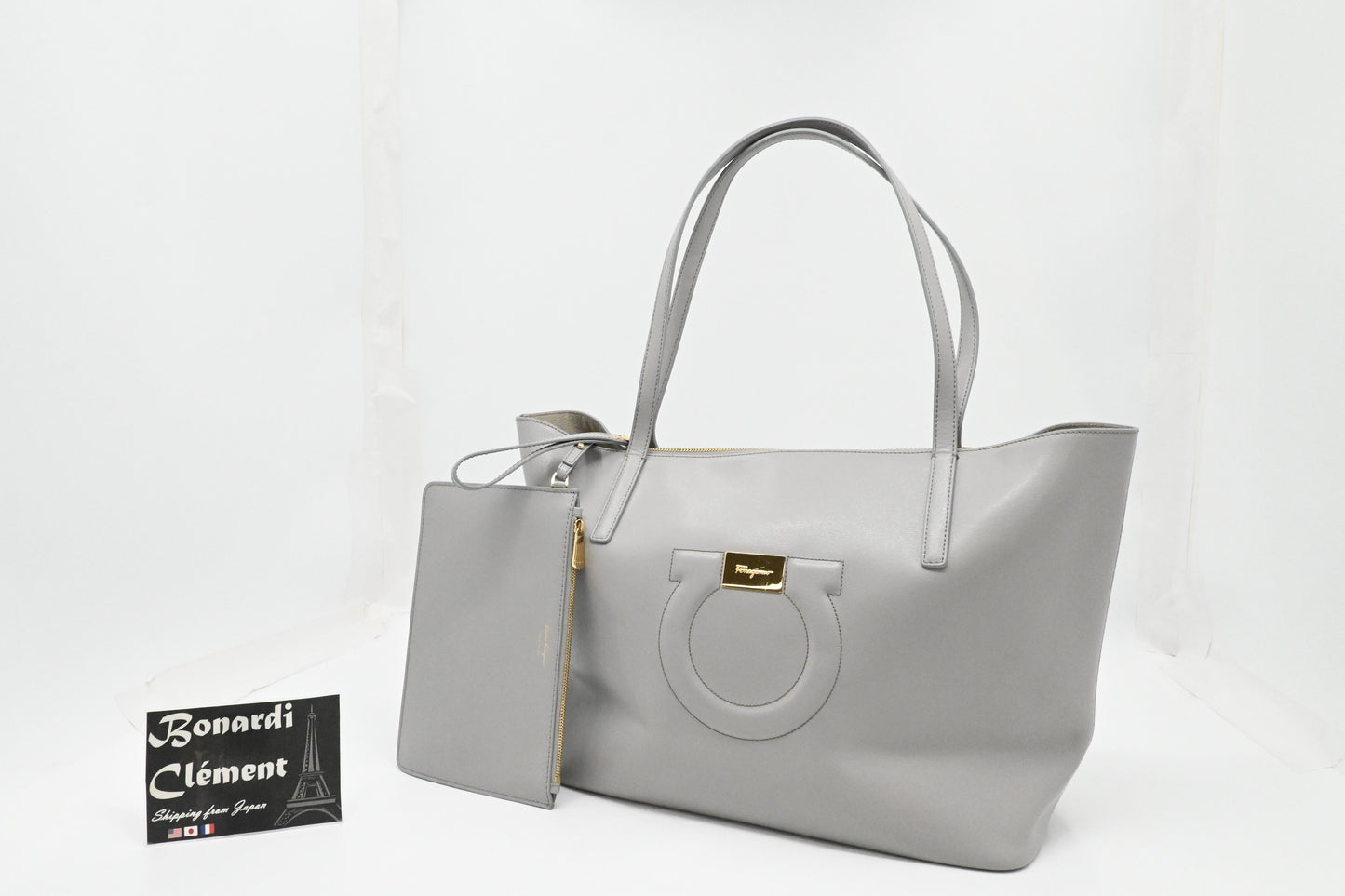 Ferragamo Gancini City Tote in Gray Leather