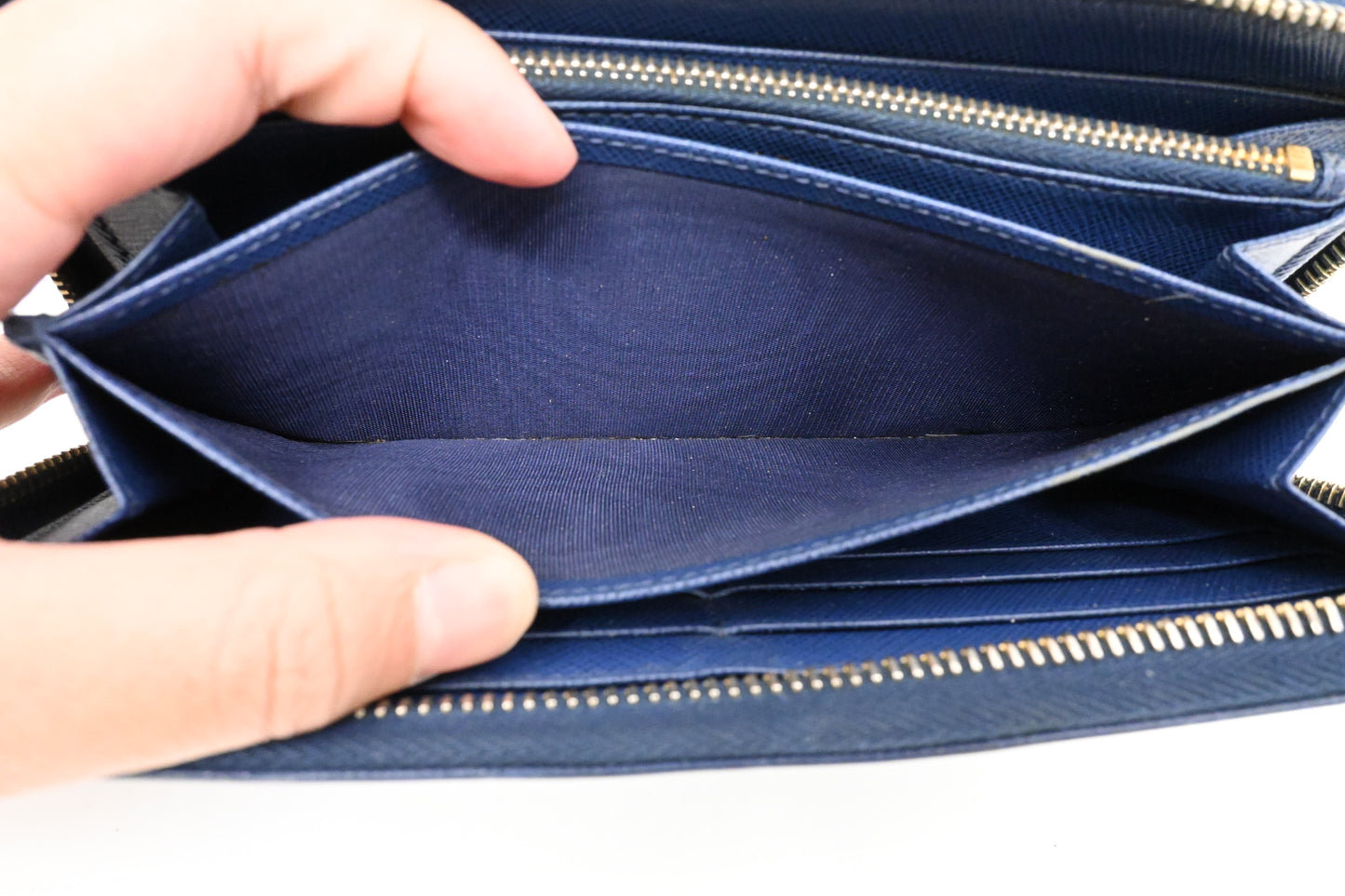 Prada Long Zippy Wallet in Saffiano Blue Leather