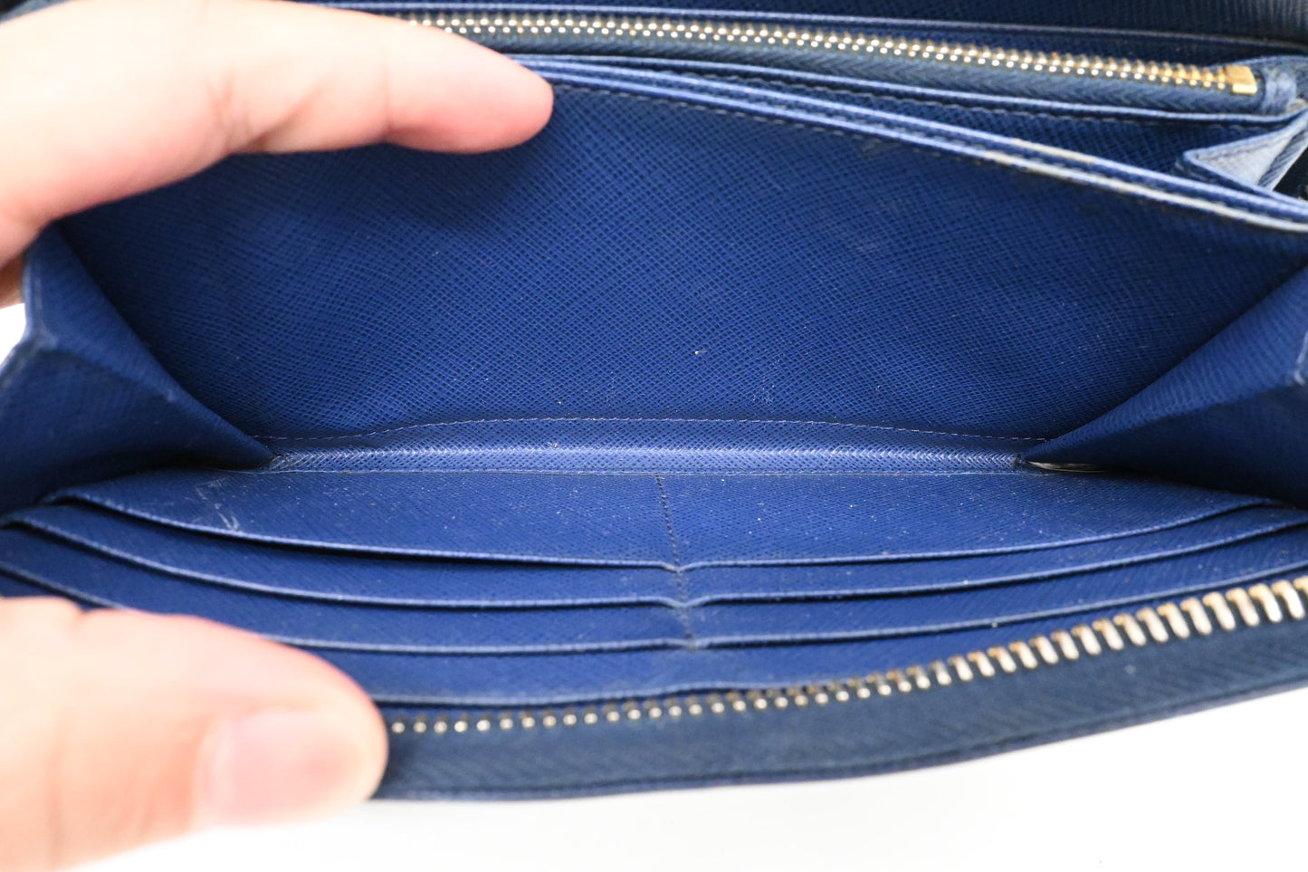 Prada Long Zippy Wallet in Saffiano Blue Leather
