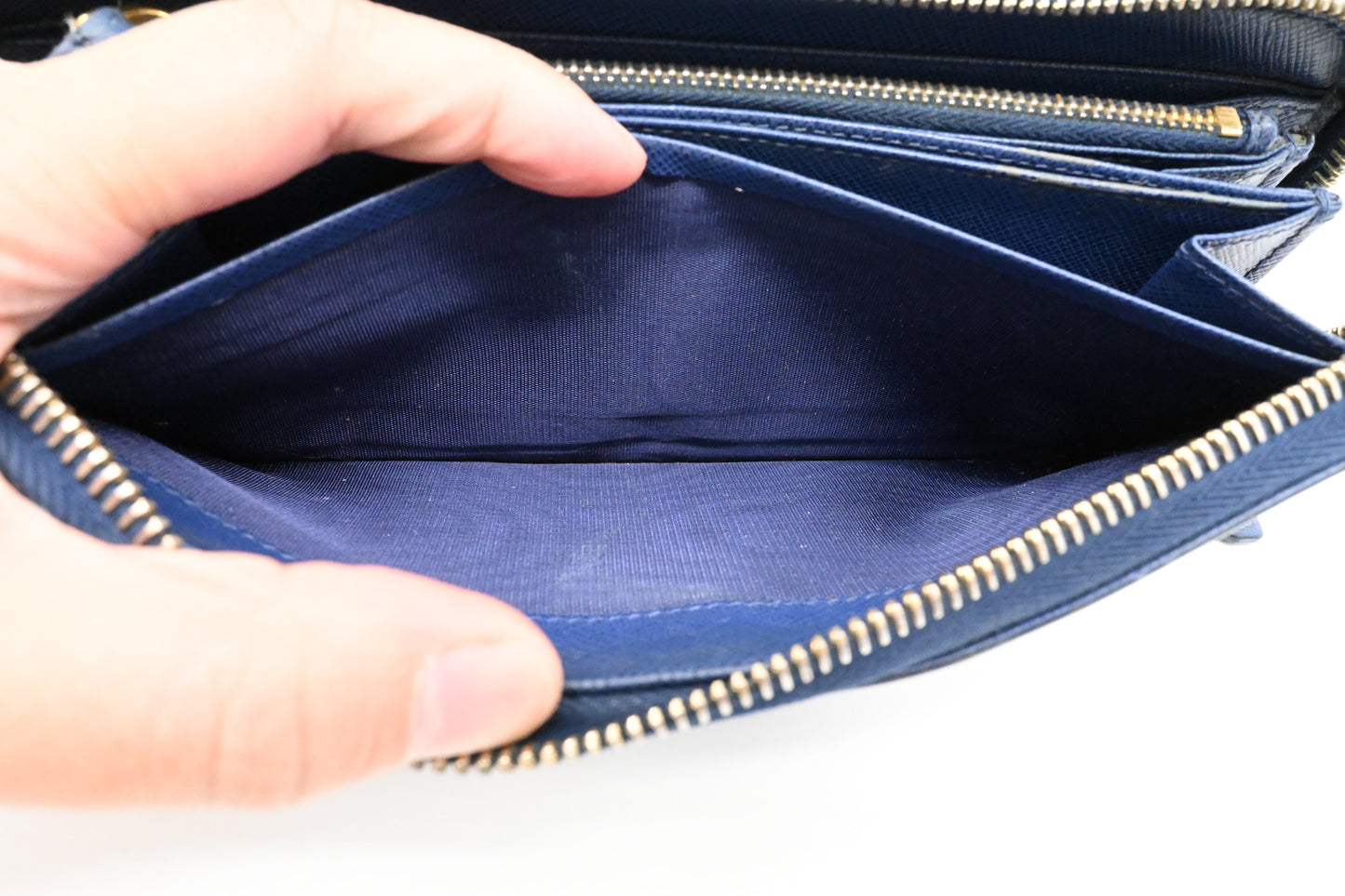 Prada Long Zippy Wallet in Saffiano Blue Leather