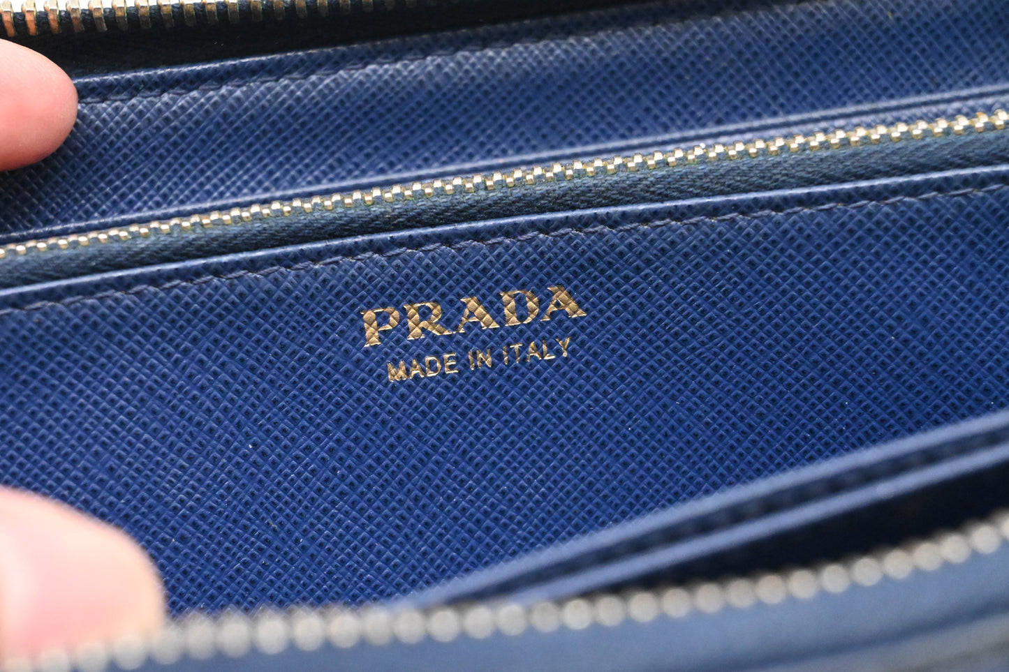 Prada Long Zippy Wallet in Saffiano Blue Leather