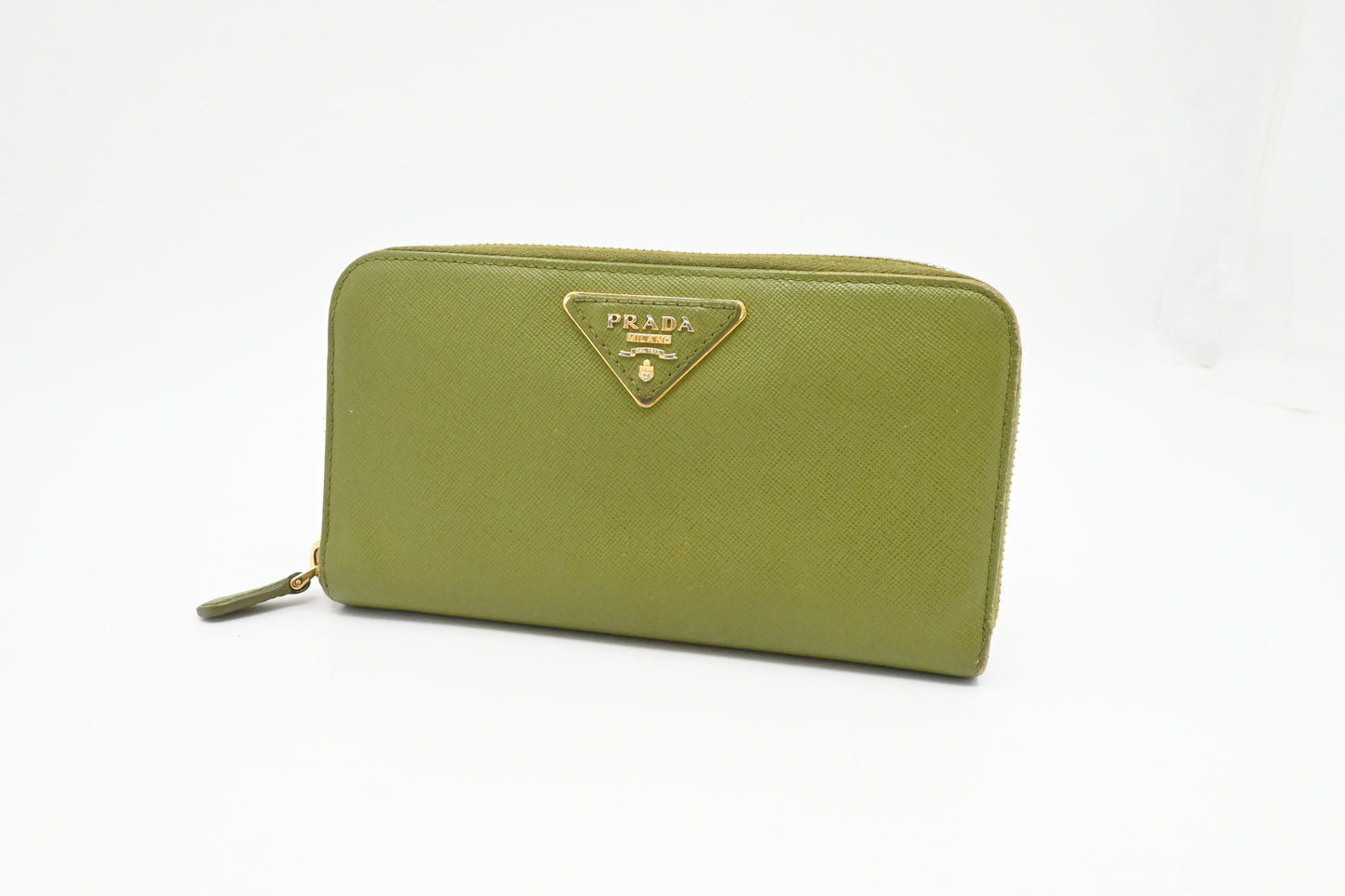 Prada Zippy Wallet in Green Leather