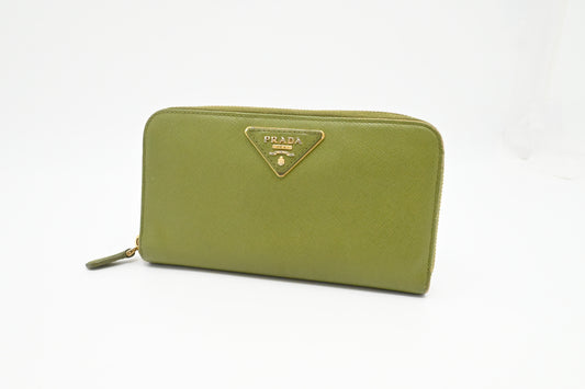 Prada Zippy Wallet in Green Leather