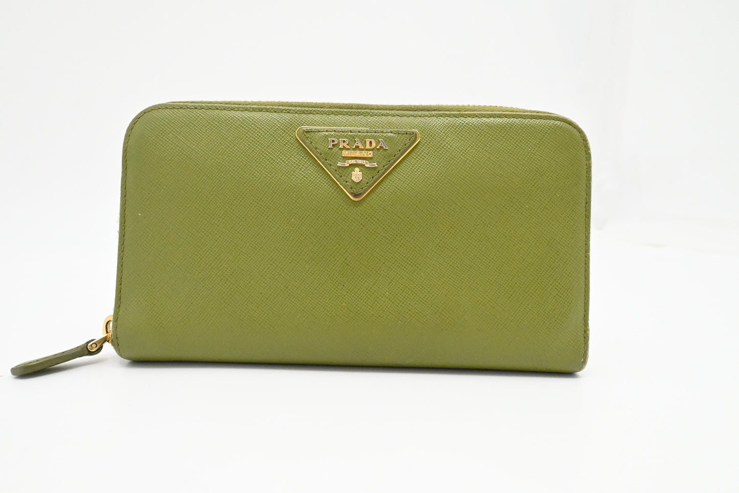 Prada Zippy Wallet in Green Leather