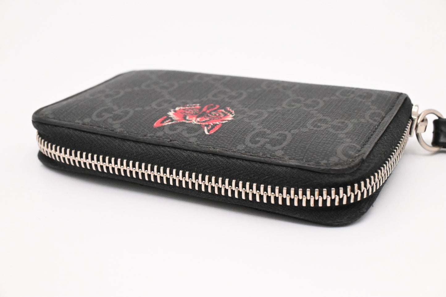 Gucci Wolf Zippy Coin Case in Black GG Coated Canvas