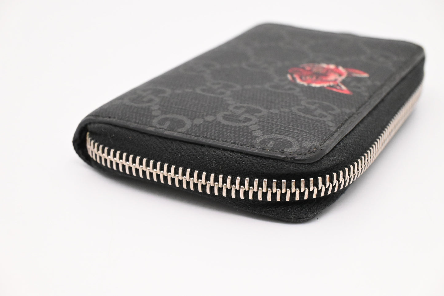 Gucci Wolf Zippy Coin Case in Black GG Coated Canvas