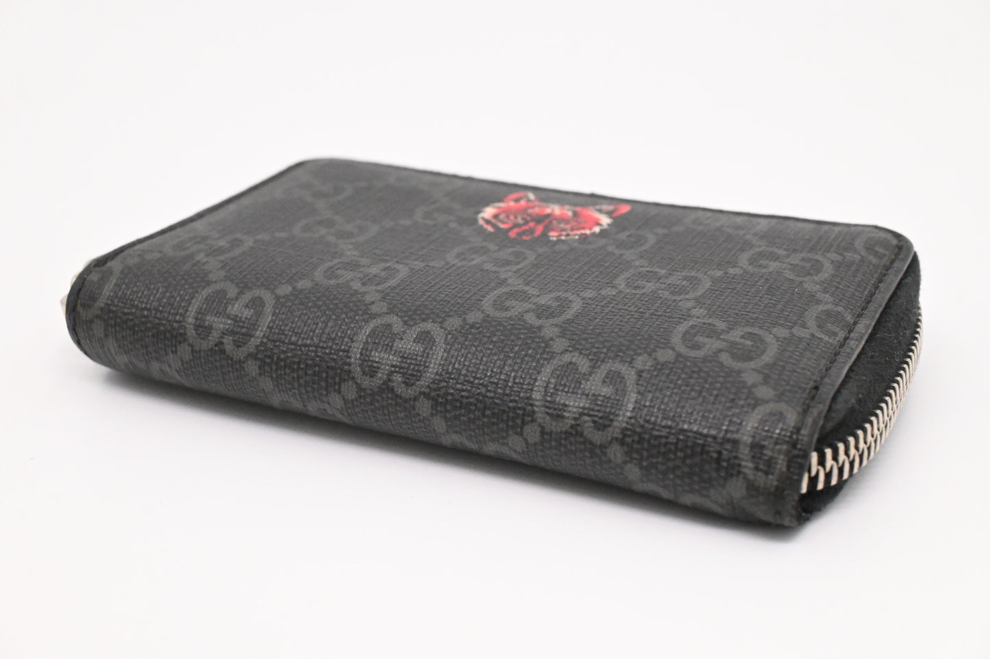 Gucci Wolf Zippy Coin Case in Black GG Coated Canvas