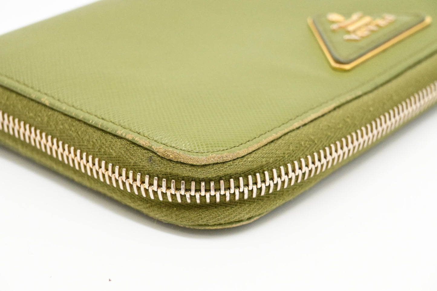 Prada Zippy Wallet in Green Leather