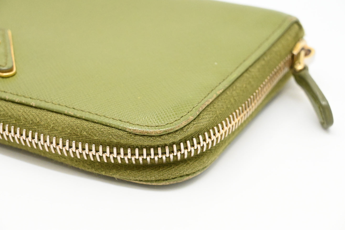 Prada Zippy Wallet in Green Leather