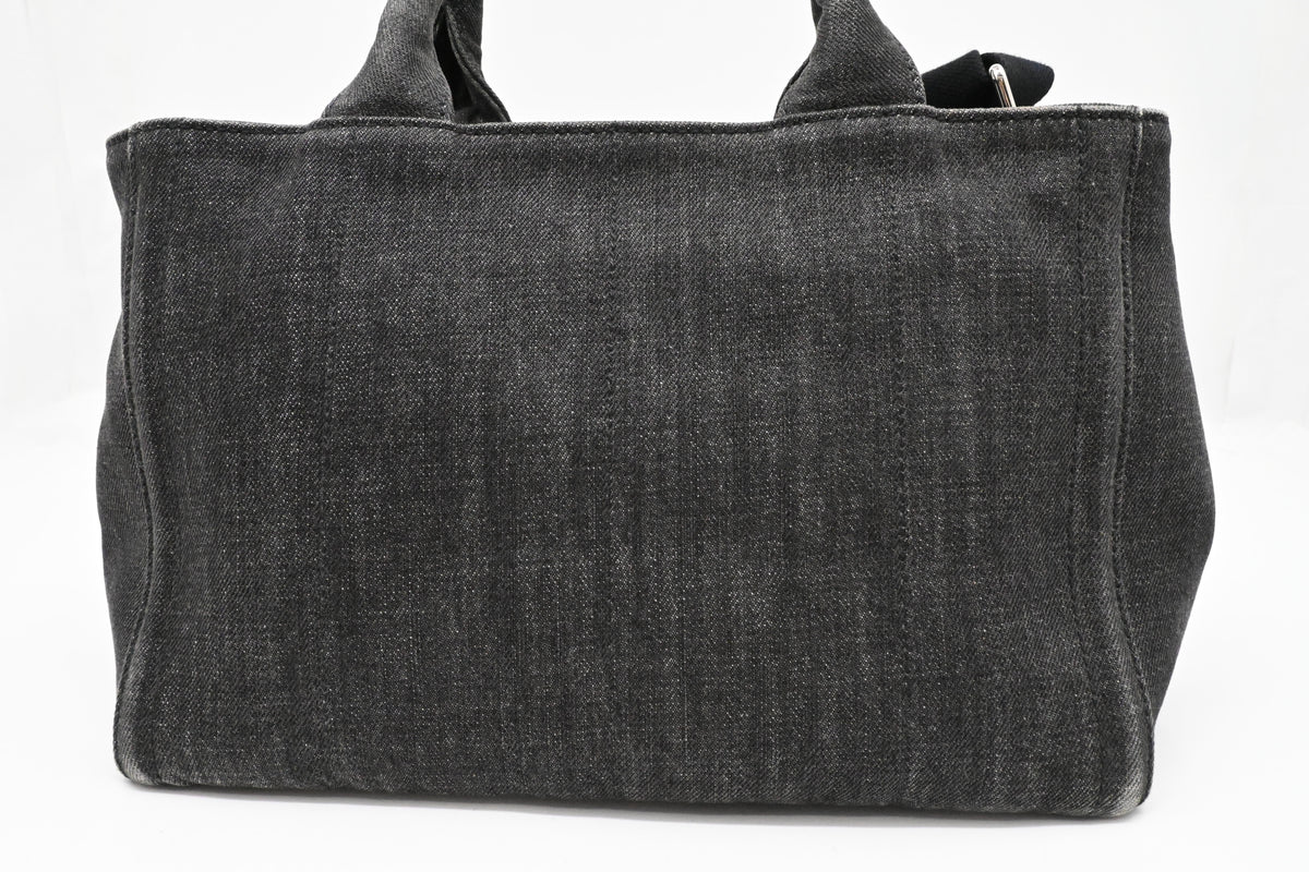 Prada Small Bijoux Canapa in Gray Studded Canvas