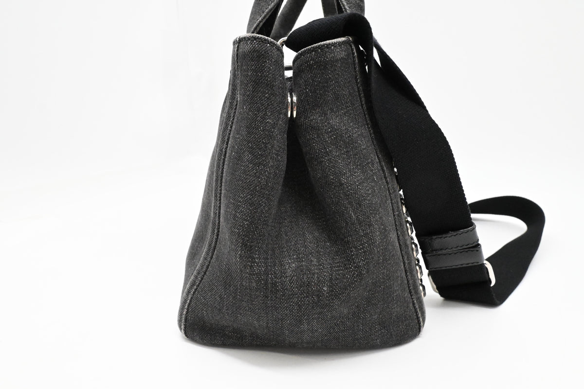 Prada Small Bijoux Canapa in Gray Studded Canvas