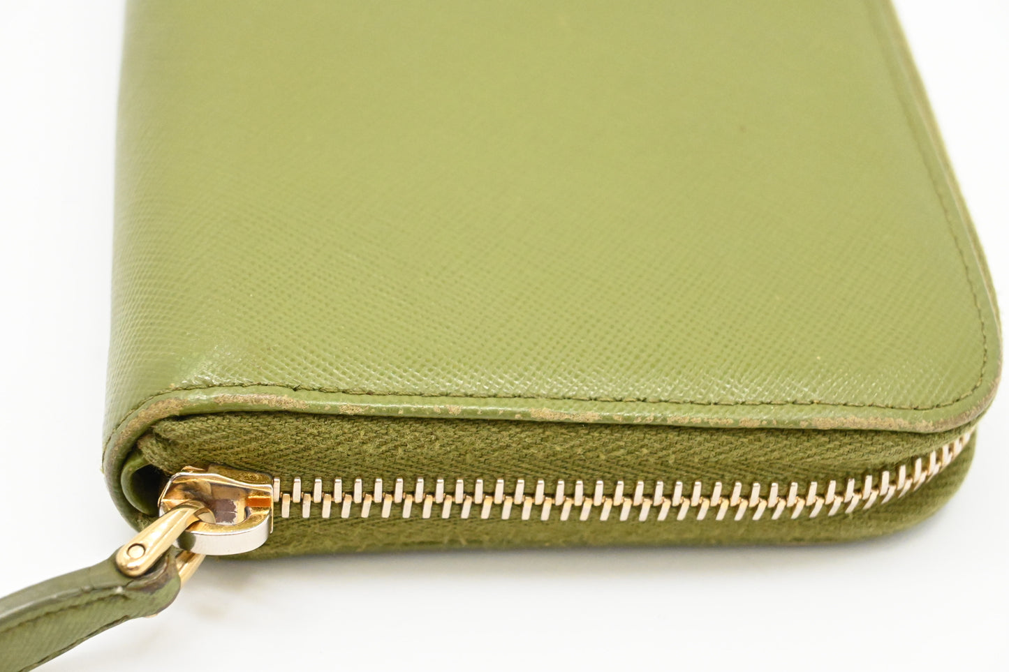 Prada Zippy Wallet in Green Leather