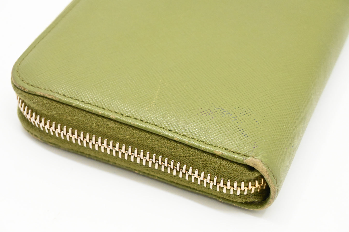 Prada Zippy Wallet in Green Leather