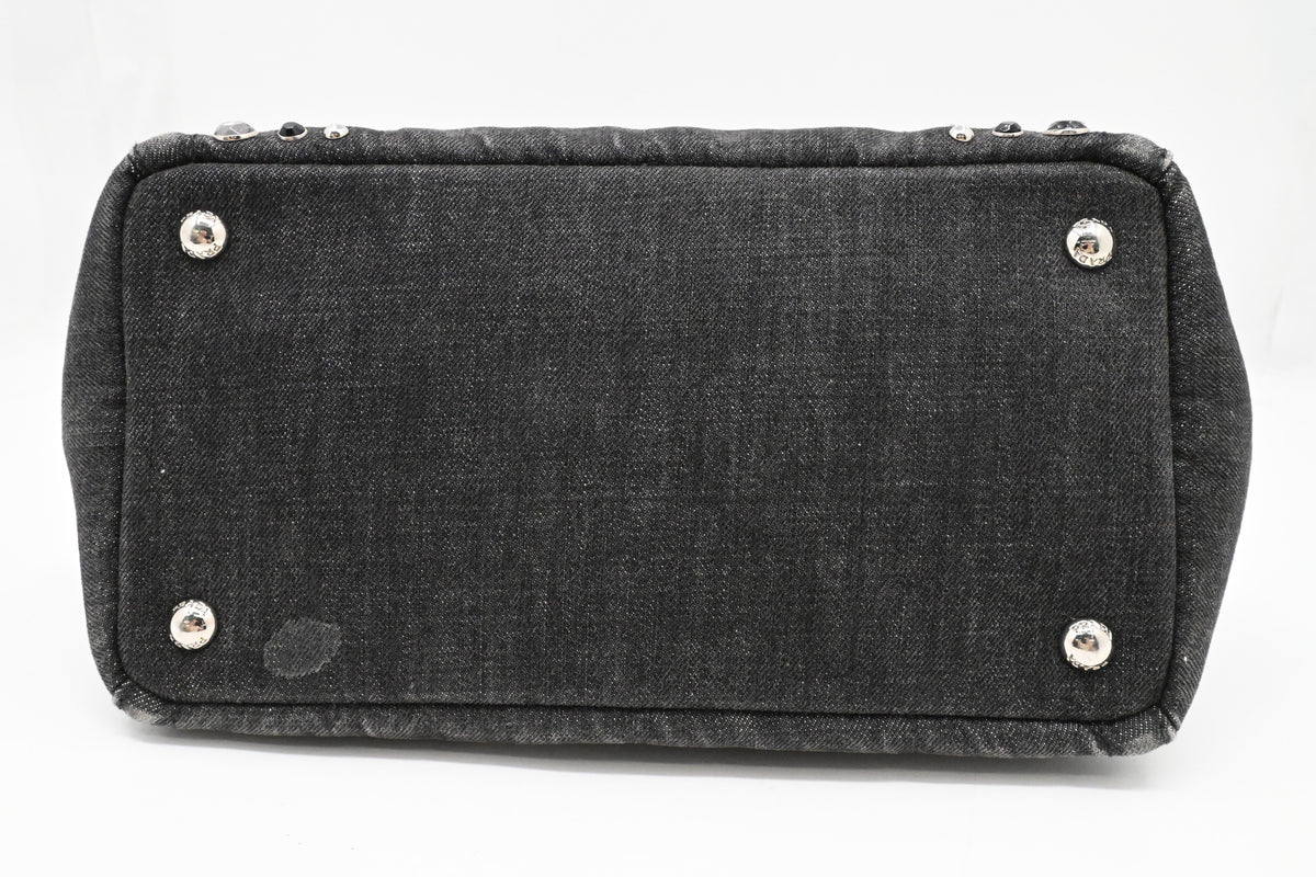 Prada Small Bijoux Canapa in Gray Studded Canvas