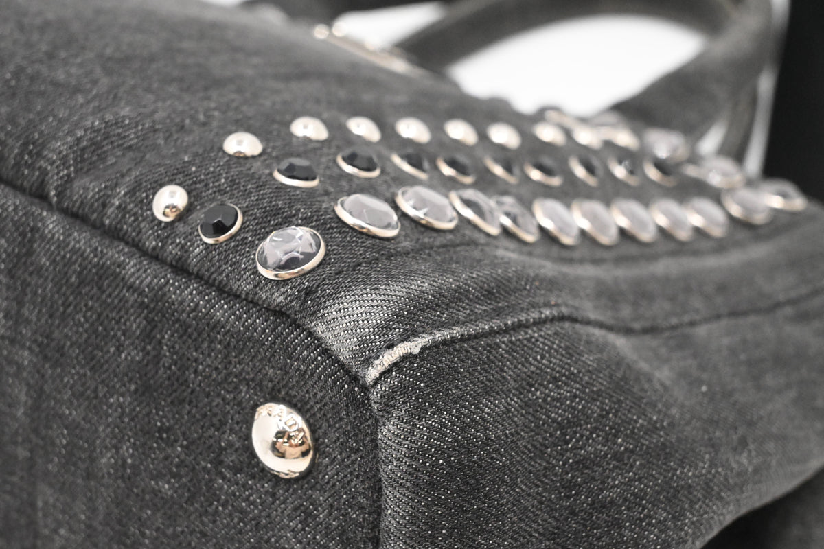 Prada Small Bijoux Canapa in Gray Studded Canvas