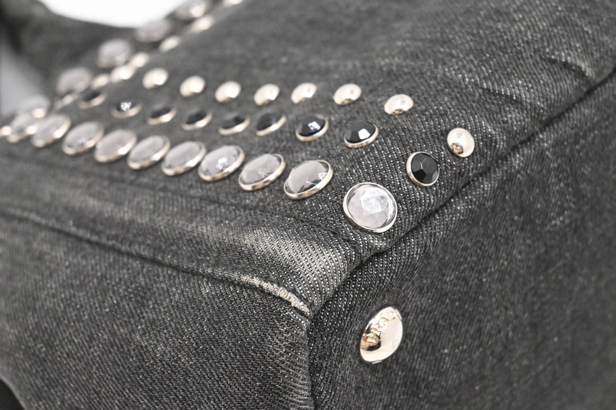 Prada Small Bijoux Canapa in Gray Studded Canvas
