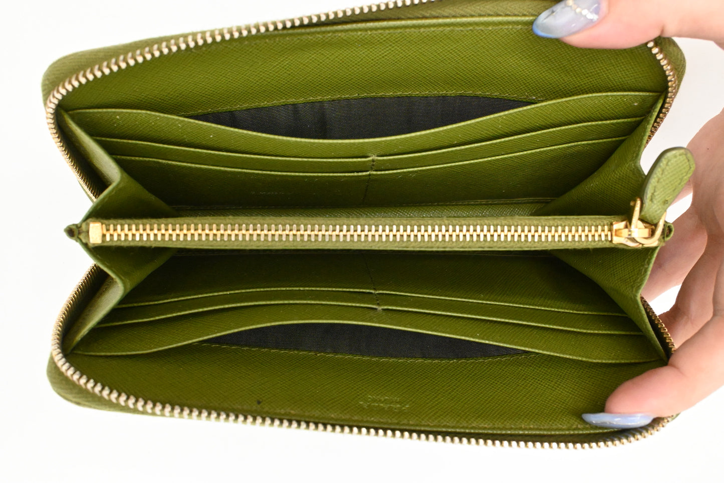 Prada Zippy Wallet in Green Leather