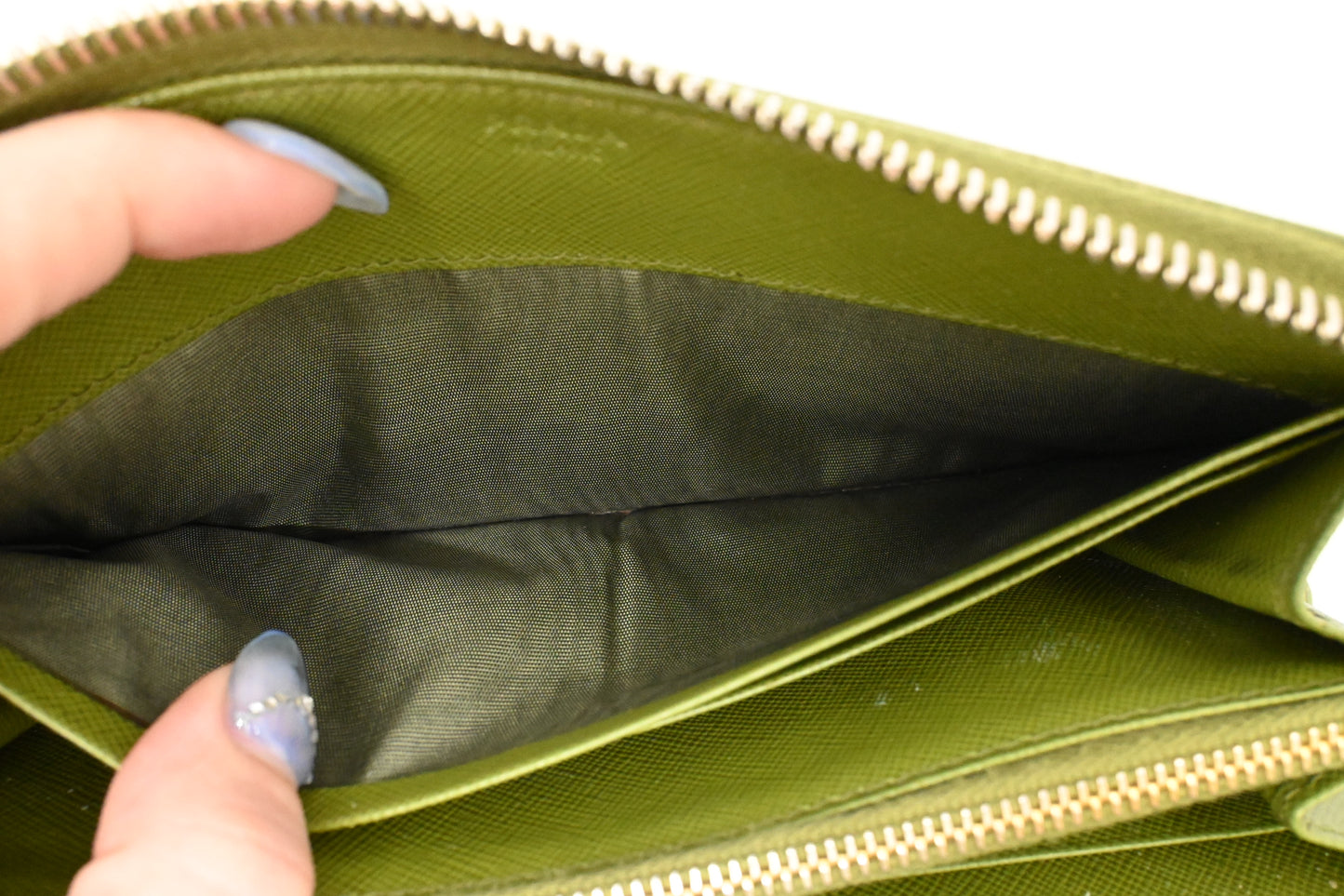 Prada Zippy Wallet in Green Leather