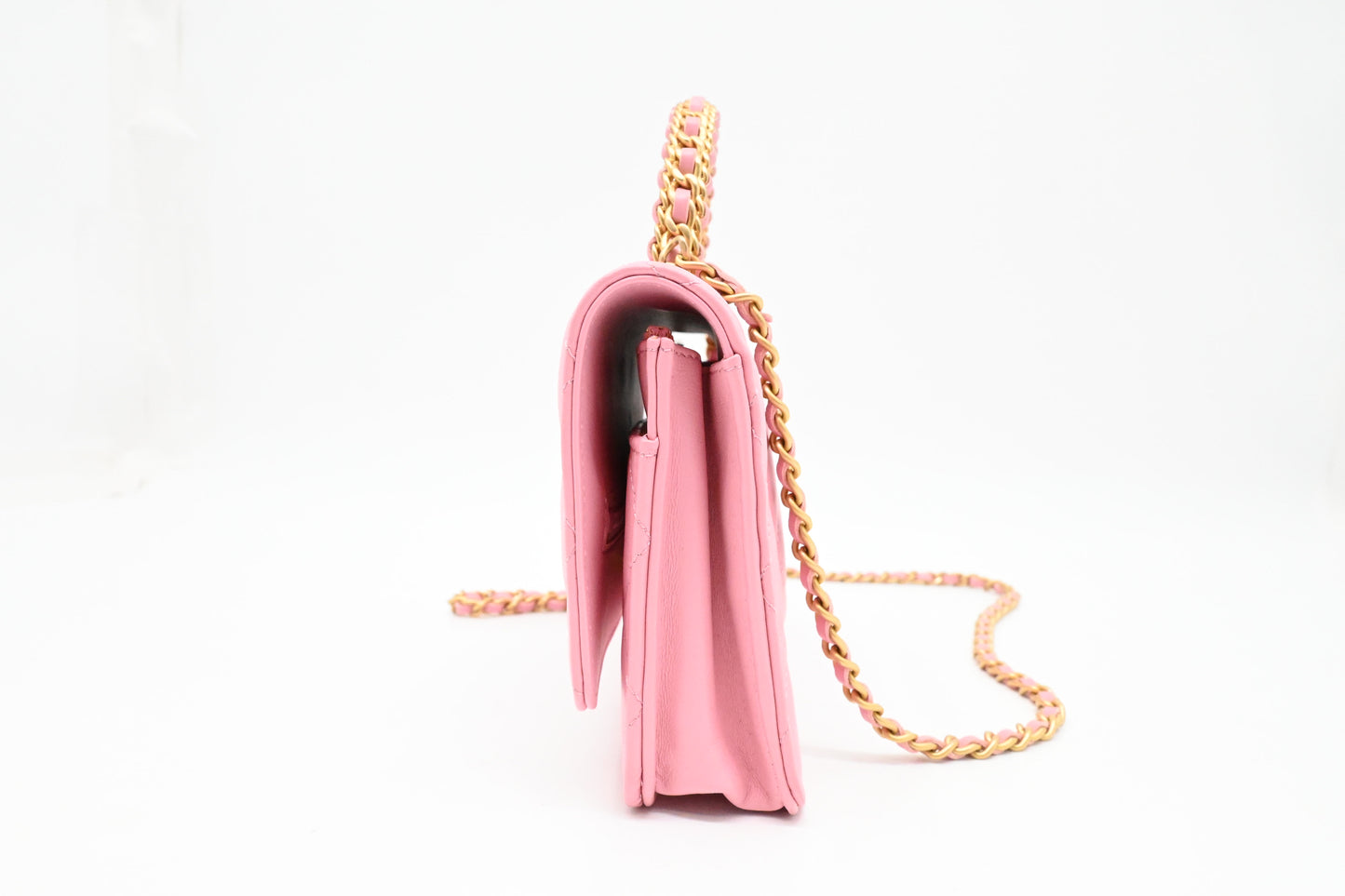 Chanel Top Handle Chain Crossbody Bag in Pink Matelassé Leather