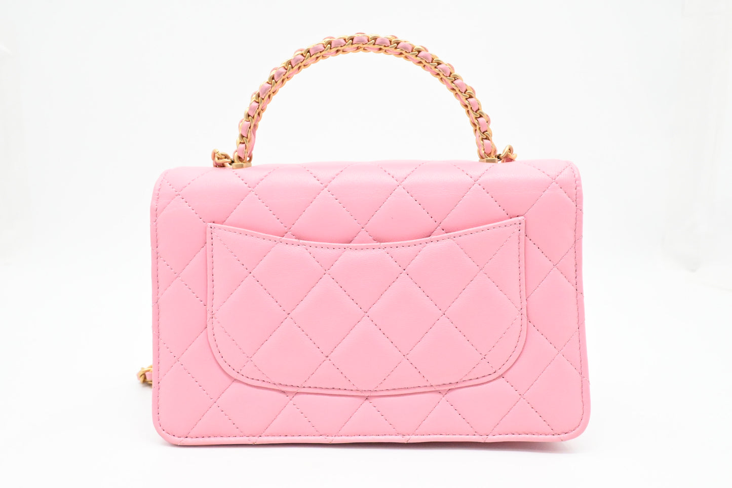 Chanel Top Handle Chain Crossbody Bag in Pink Matelassé Leather