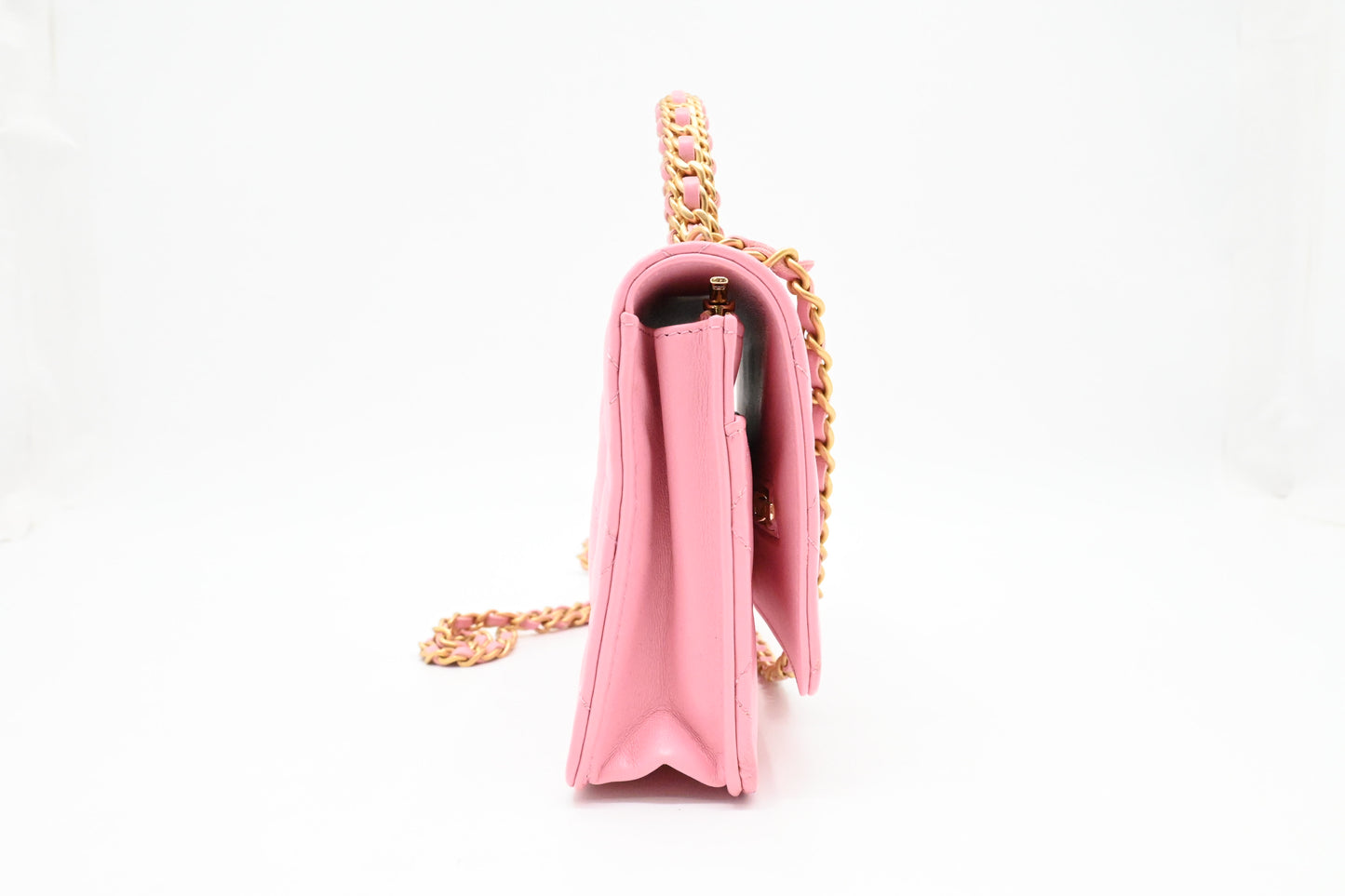 Chanel Top Handle Chain Crossbody Bag in Pink Matelassé Leather