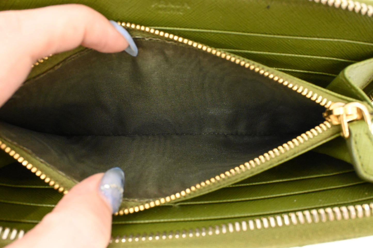 Prada Zippy Wallet in Green Leather