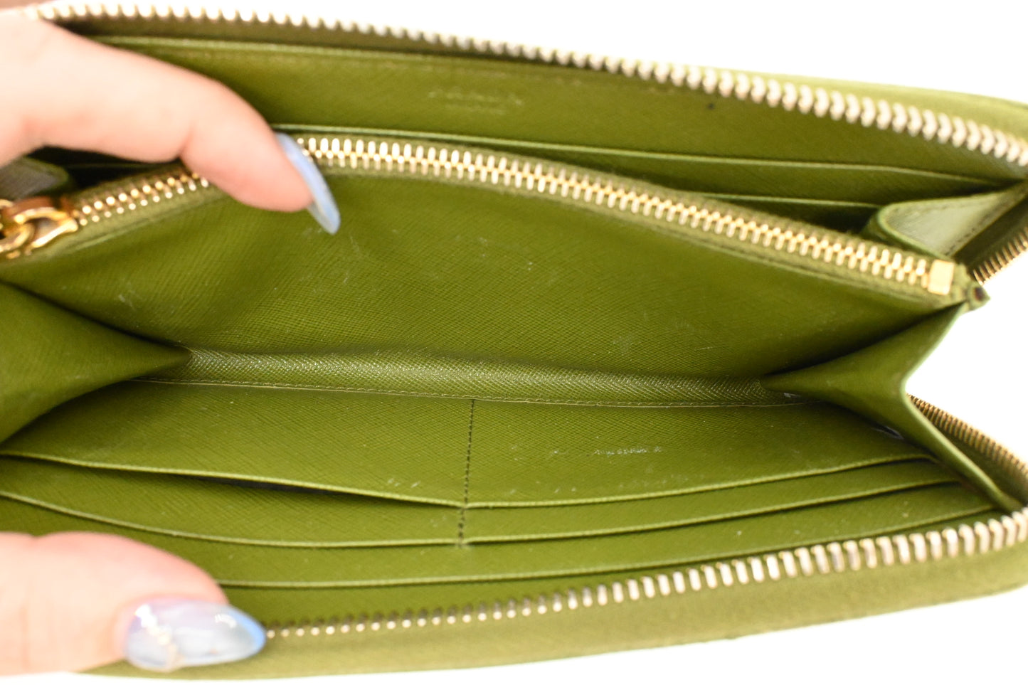 Prada Zippy Wallet in Green Leather