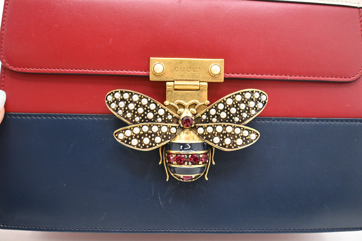 Gucci Queen Margaret Shoulder Bag in Red, White, and Blue Leather