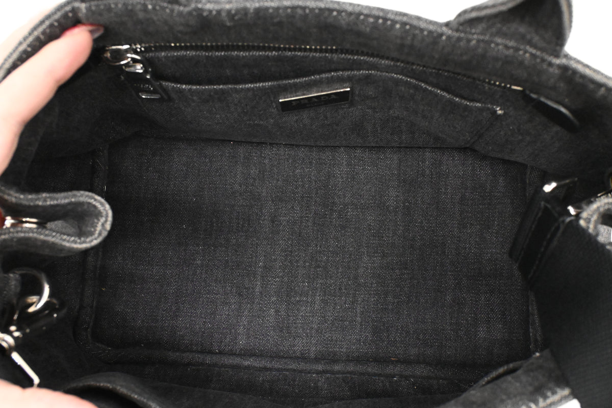 Prada Small Bijoux Canapa in Gray Studded Canvas