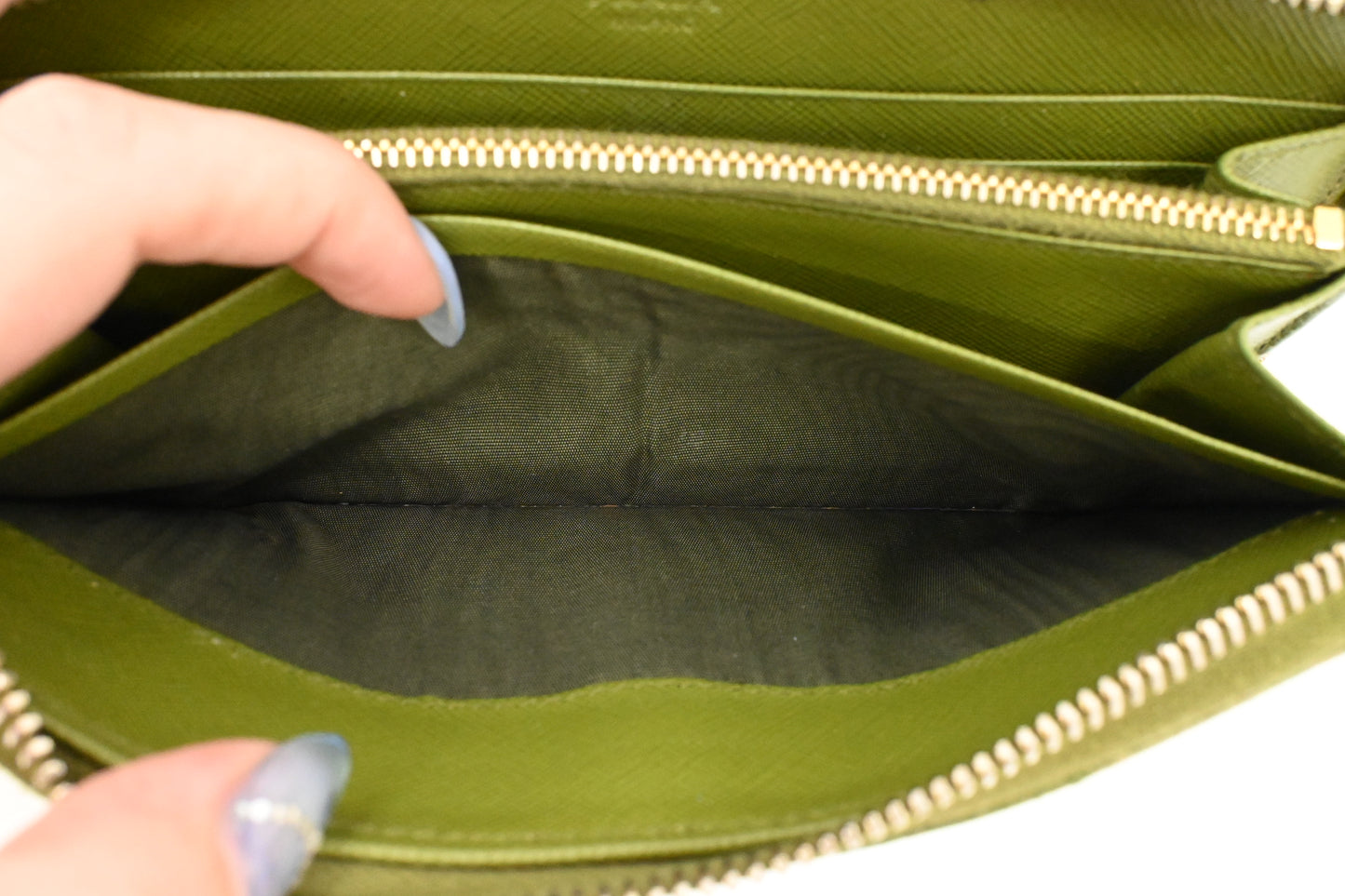 Prada Zippy Wallet in Green Leather