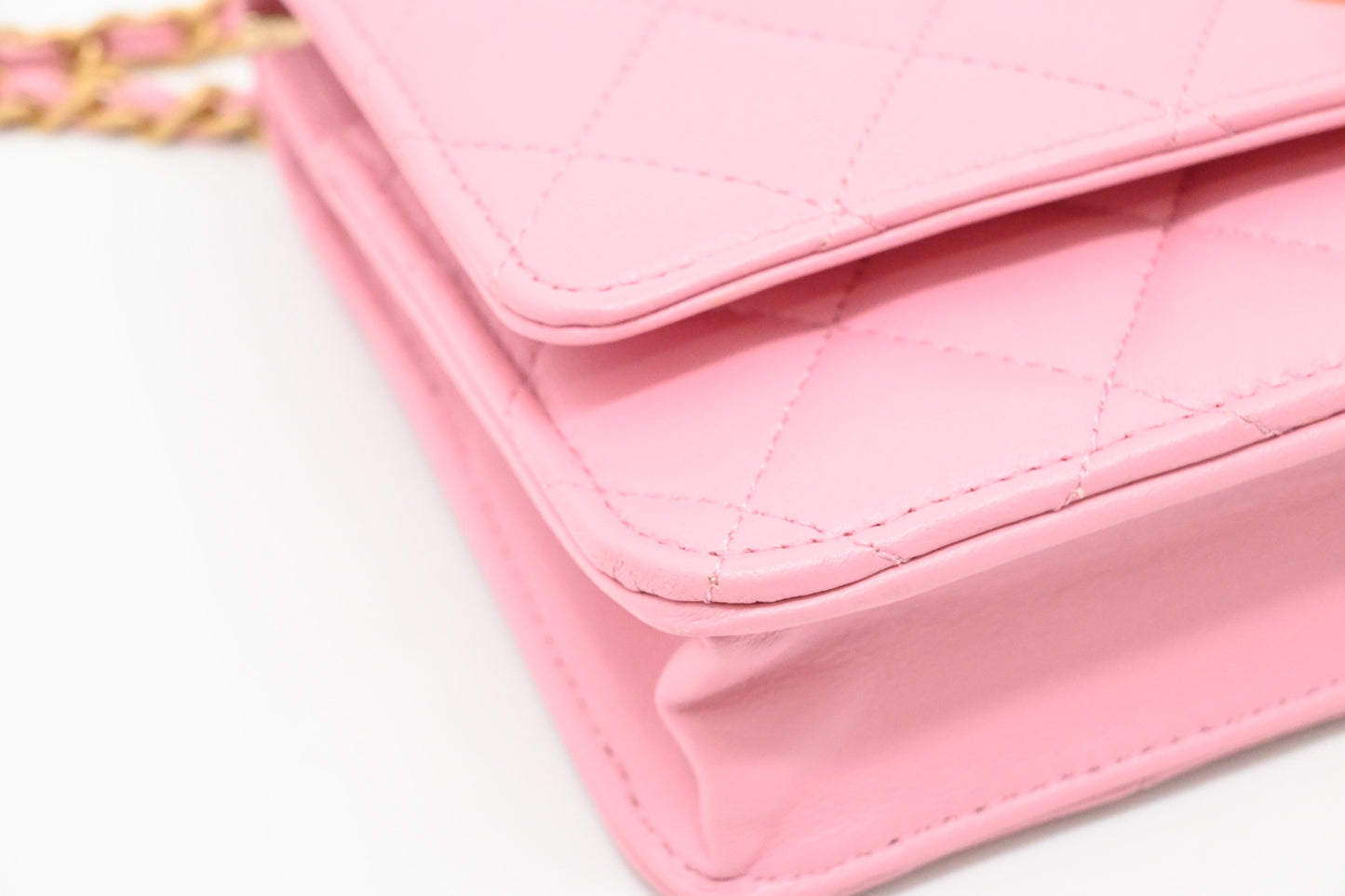 Chanel Top Handle Chain Crossbody Bag in Pink Matelassé Leather