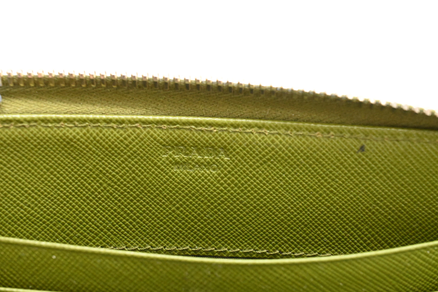 Prada Zippy Wallet in Green Leather