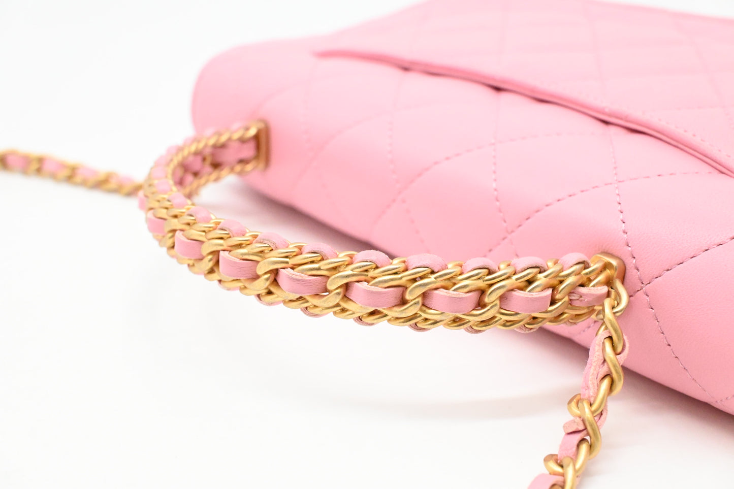 Chanel Top Handle Chain Crossbody Bag in Pink Matelassé Leather