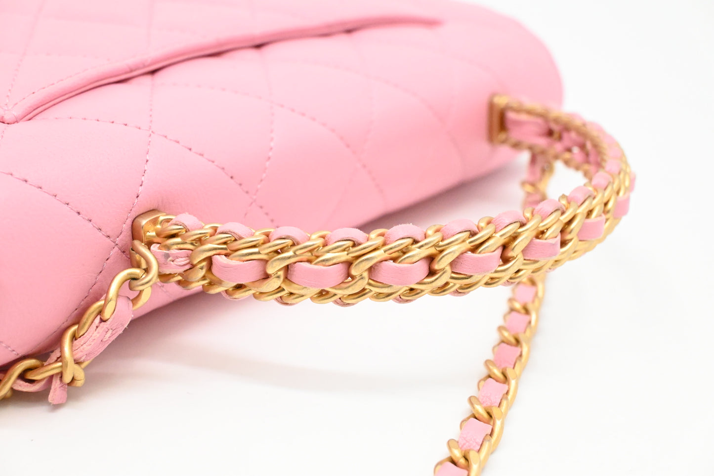 Chanel Top Handle Chain Crossbody Bag in Pink Matelassé Leather