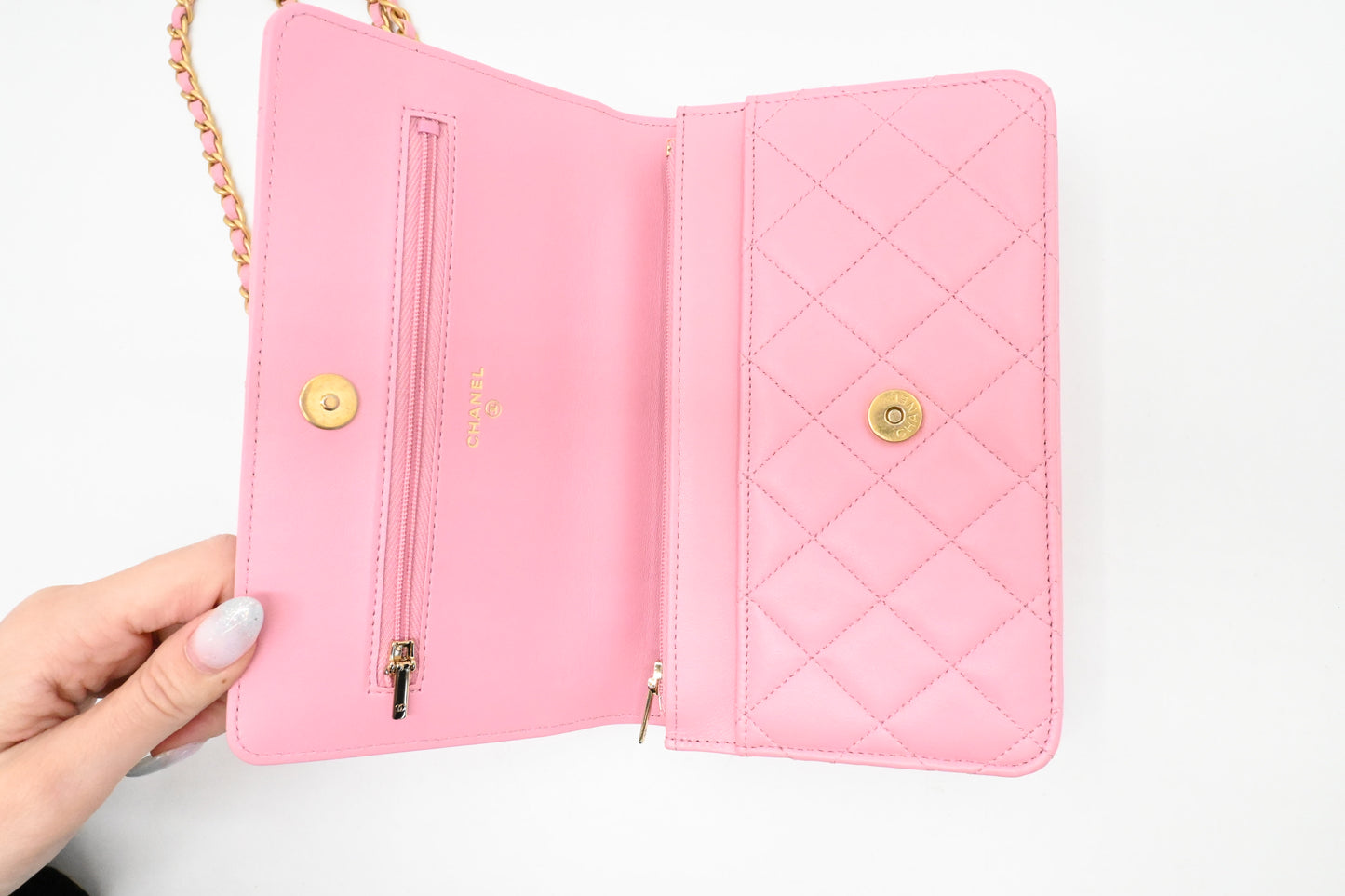 Chanel Top Handle Chain Crossbody Bag in Pink Matelassé Leather