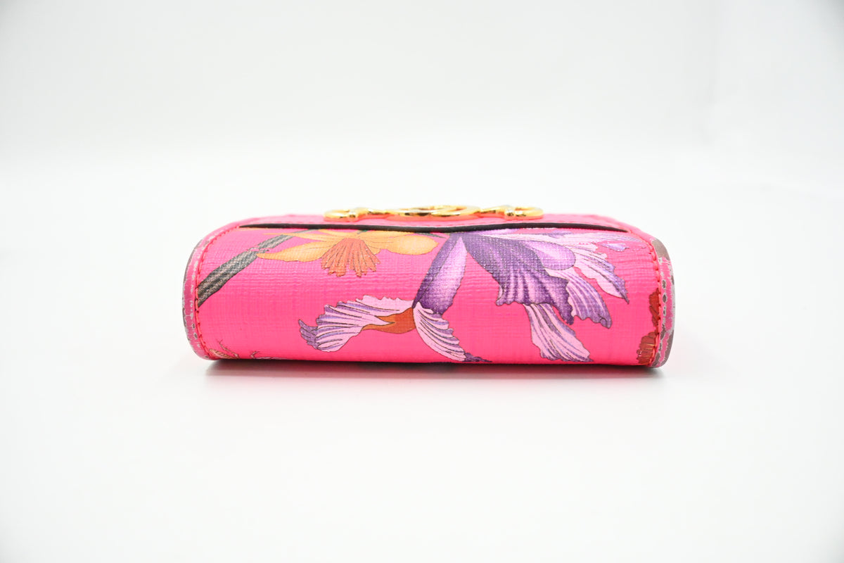 Gucci Card Case Wallet in Fluorescent Pink Floral Canvas
