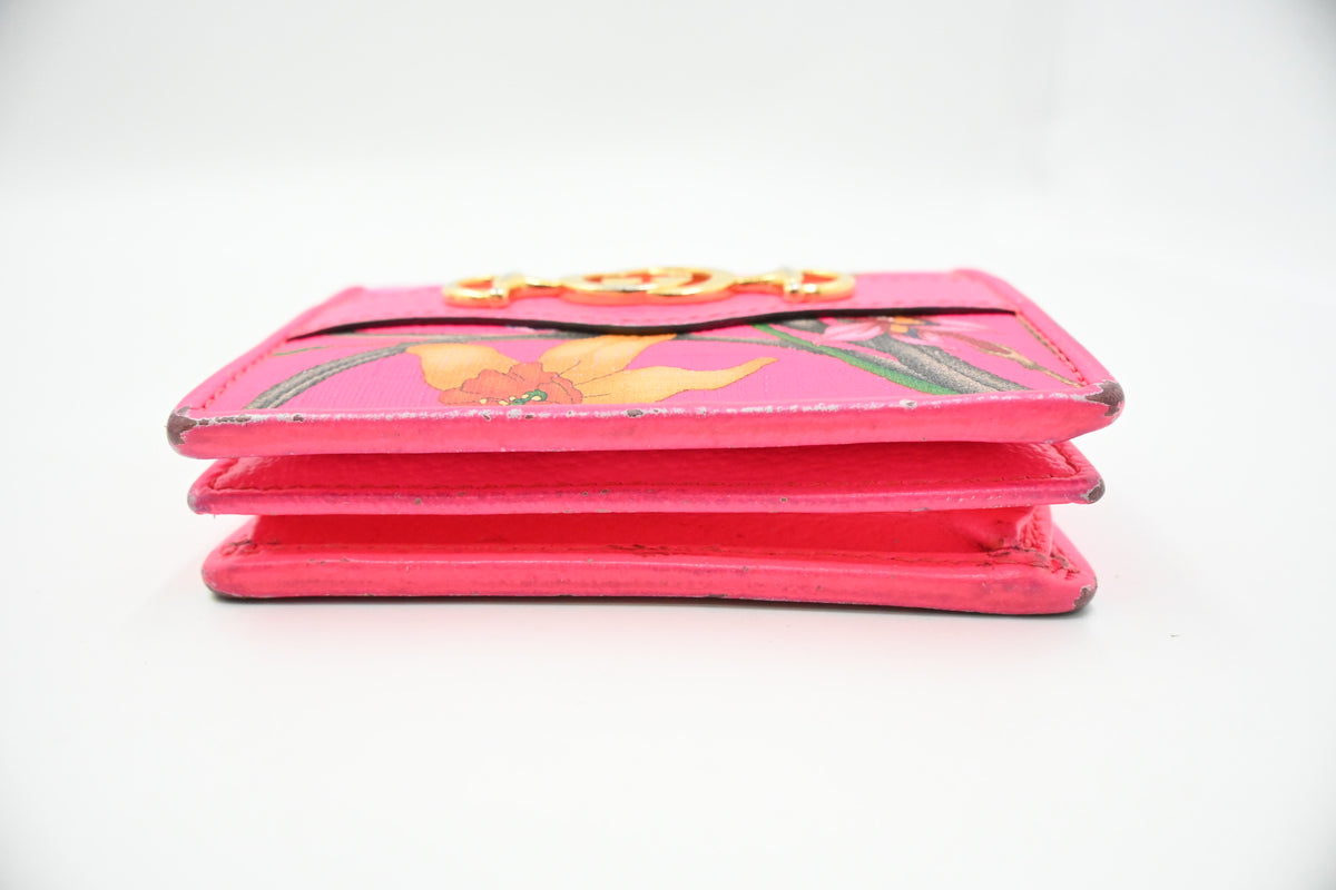 Gucci Card Case Wallet in Fluorescent Pink Floral Canvas