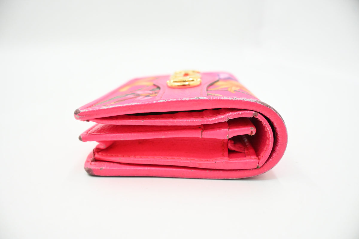 Gucci Card Case Wallet in Fluorescent Pink Floral Canvas