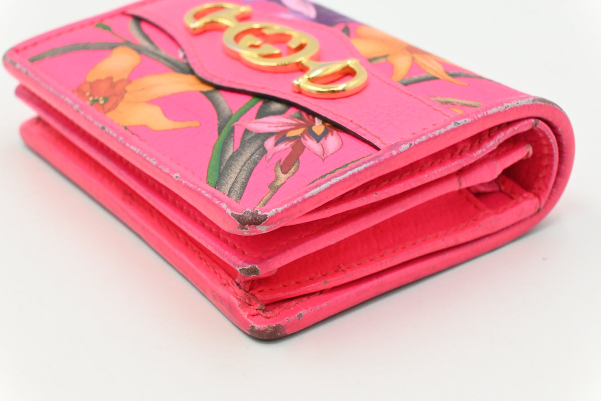 Gucci Card Case Wallet in Fluorescent Pink Floral Canvas