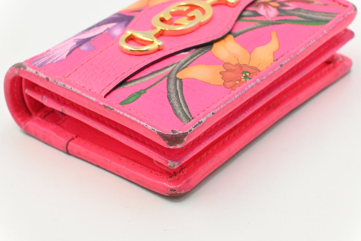 Gucci Card Case Wallet in Fluorescent Pink Floral Canvas
