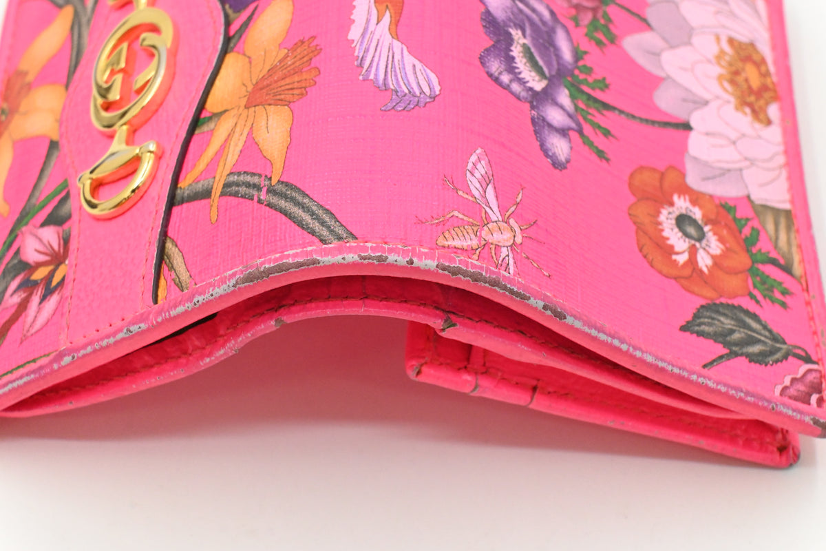 Gucci Card Case Wallet in Fluorescent Pink Floral Canvas