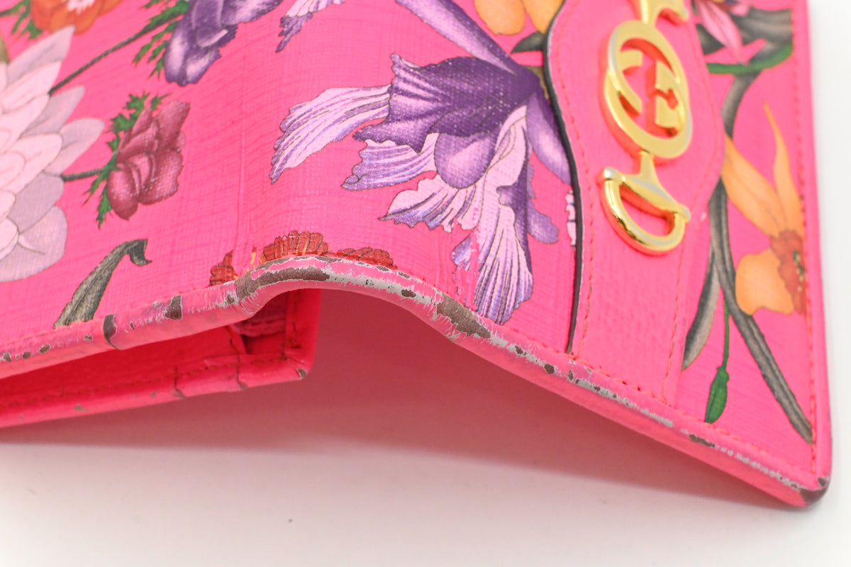 Gucci Card Case Wallet in Fluorescent Pink Floral Canvas