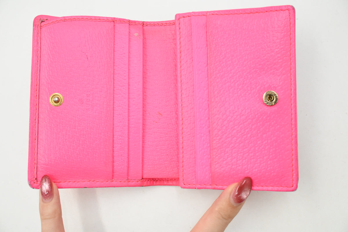 Gucci Card Case Wallet in Fluorescent Pink Floral Canvas