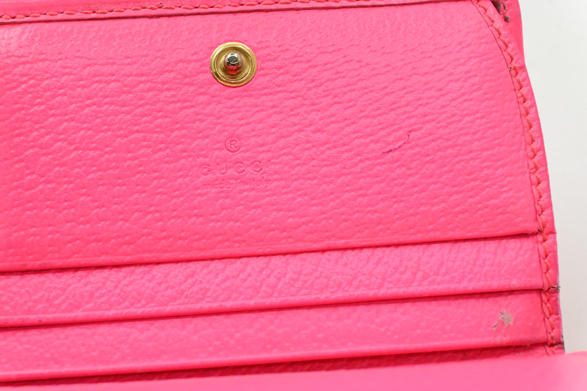 Gucci Card Case Wallet in Fluorescent Pink Floral Canvas